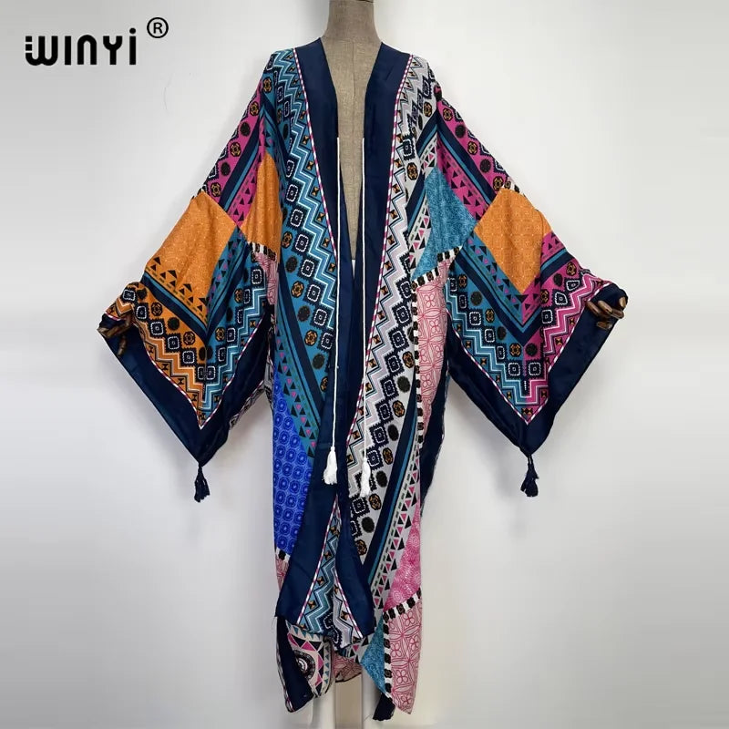 WINYI print summer maxi dress Muslim Abaya Lady beach cover up muslim woman dresses Beachwear fashion Kaftan abaya dubai luxury