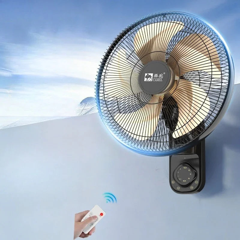 Wall Mount Oscillating Fan Metal Aluminum Blades Powerful Quiet Wide Angle Long Distance Smart Timer for Home Restaurant Kitchen