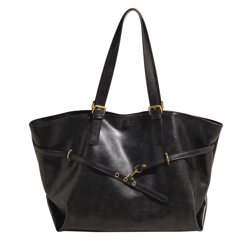 Tote Bag Designer Retro PU Leather Shoulder Handbag For Women Winter Trend Y2K Fashion Handbags Females Travel Luxury Tote Bags