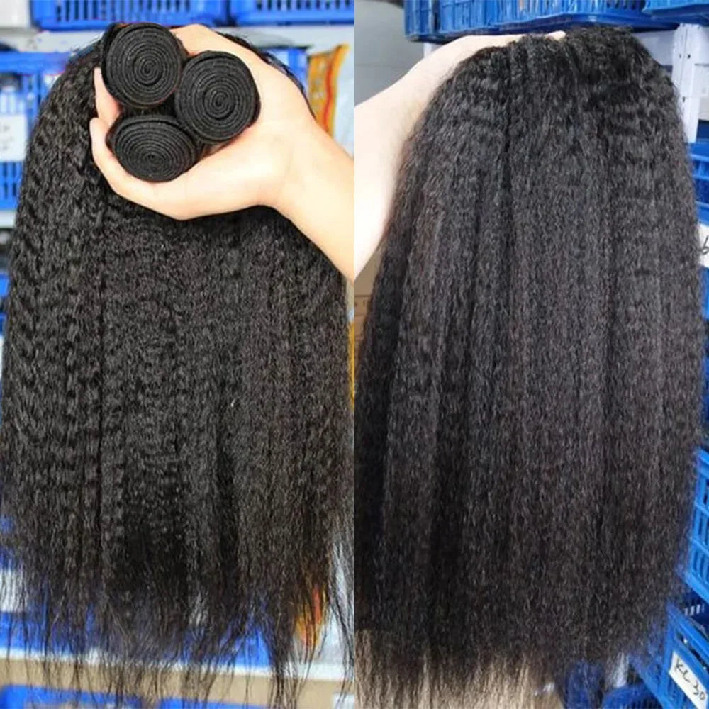 30 Inch Raw Hair Bundles Kinky Straight 3 4 Bundles 100% Human Hair Sew In Bundles Brazilian Virgin Remy Yaki Straight Bundles