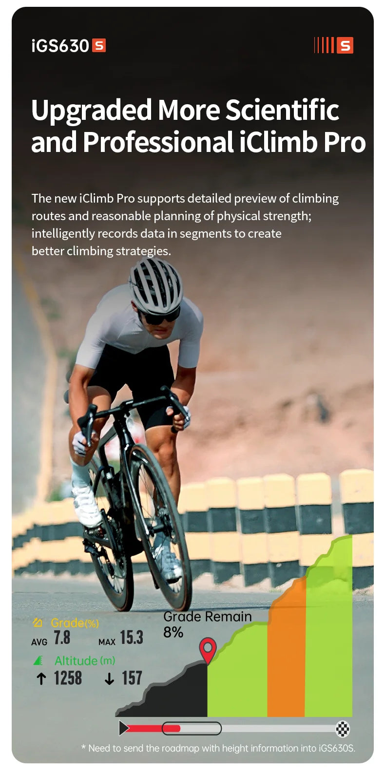 iGPSPORT iGS630S GPS Bike Computer Global Map Navigation Support Yaw planning Smart Climb Planning Indoor Bike Training
