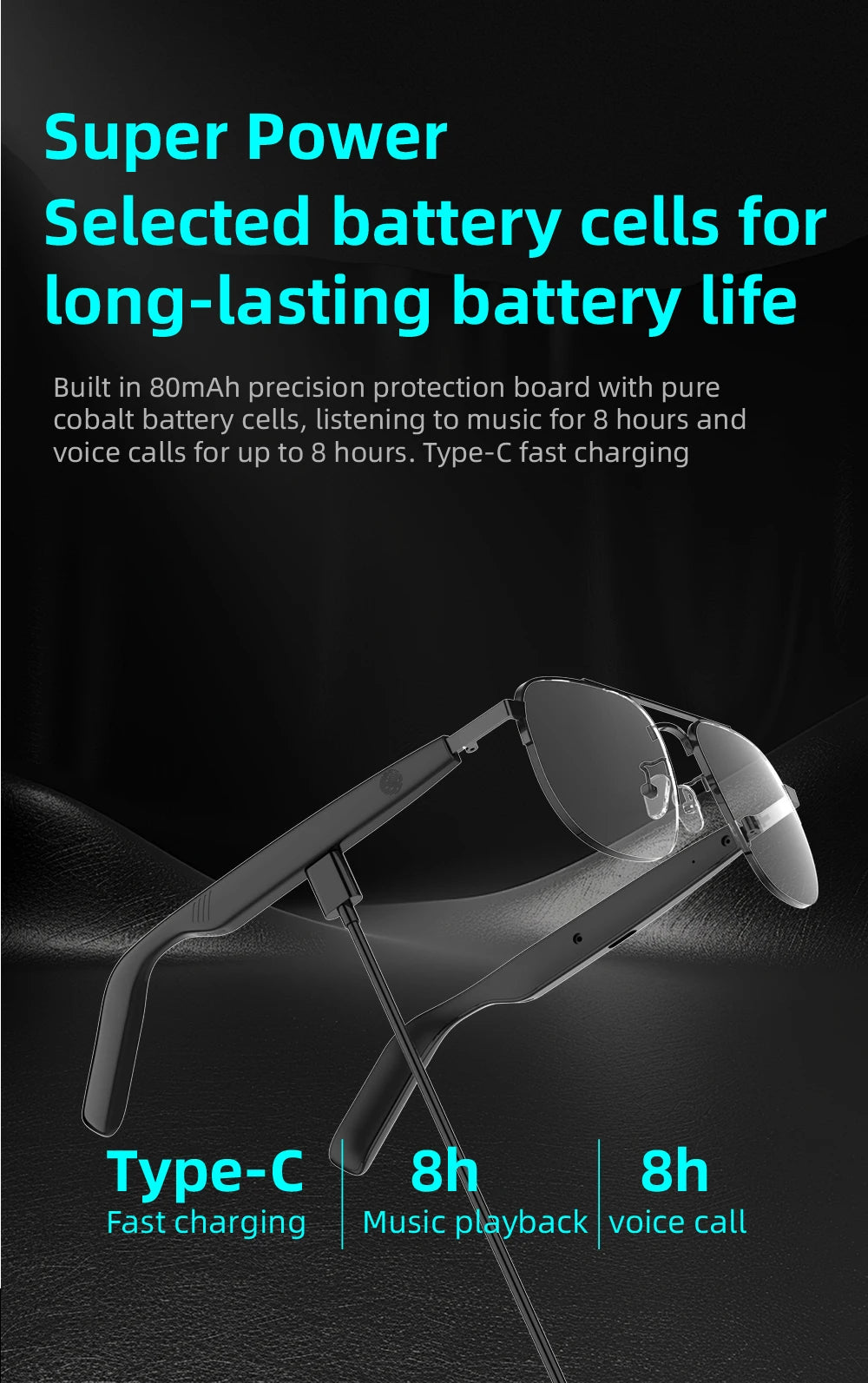 SG-15 Portable Outdoor Glasses Smart Music Sunglasses Earphones Wireless Bluetooth Headphone Hands-free Call Glasses For Driving