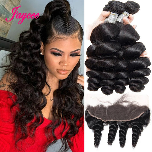 Malaysian Loose Wave Bundles With Frontal Unprocessed Virgin Human Hair Closure and 3 4 Bundles Loose Wave Bundles With Closure