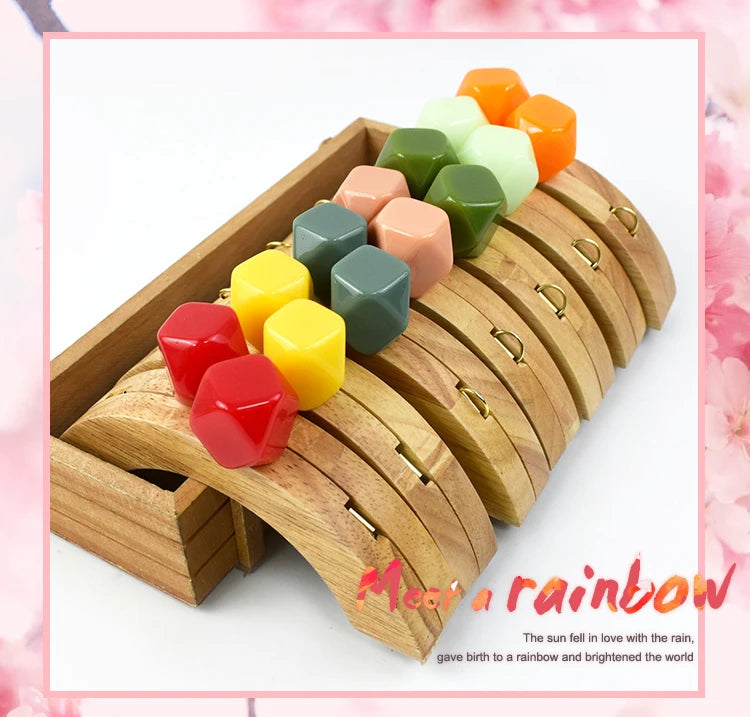 1/2Pcs Deepeel 14cm Wooden Purse Handle Colored Beads Mini DIY Bag Frame Kiss Women Handbag Closure Clasp Handmade Accessories