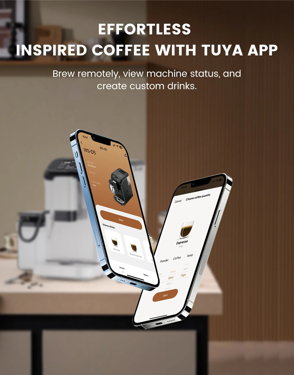 Mcilpoog WS-D5 Automatic Coffee Machine - Smart Wi-Fi , 12 Coffee Varieties, Touchscreen & Built-In Frother/1.5L Tank for Home