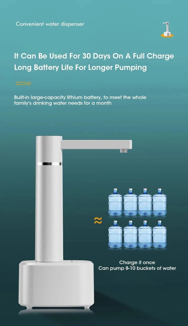 Adjustable Auto Electric Water Pump Dispenser with Foldable Base USB Charging for 5 Gallon Bottles