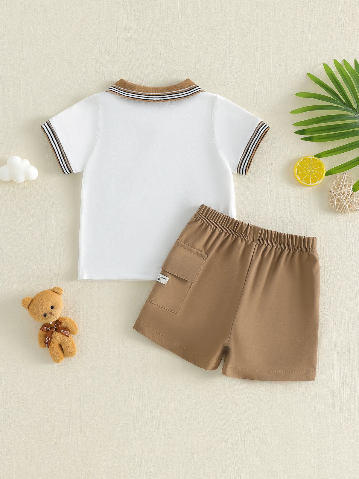 Toddler 2Pcs Baby Boy Summer Outfits Short Sleeve Bear Embroidery T-Shirt + Shorts Set  Clothes
