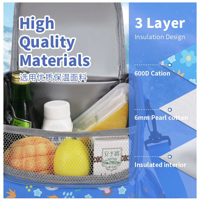 Children's Cartoon Portable Square Lunch Bag Ice Bag Student Insulation Meal Bag Traveing Outdoor Picnics Single Shouder Bag