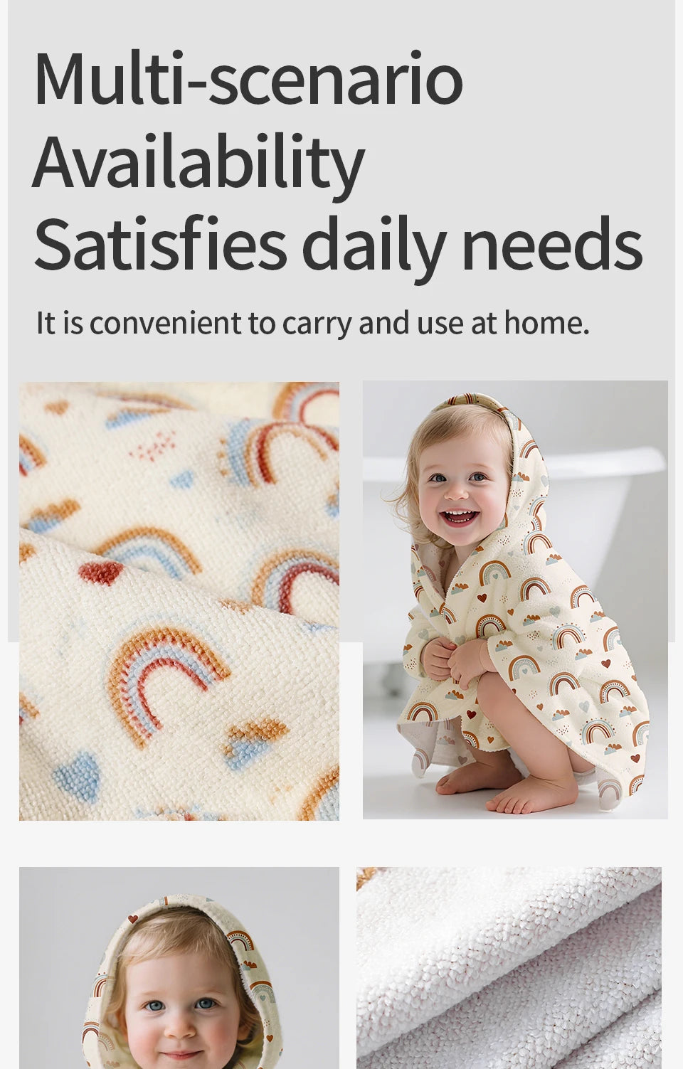 Kangobaby Hooded Bathrobe, Children's Soft Plush Warm Printed Bathrobe Pajamas, Suitable for Children Aged 1-5 Years Old