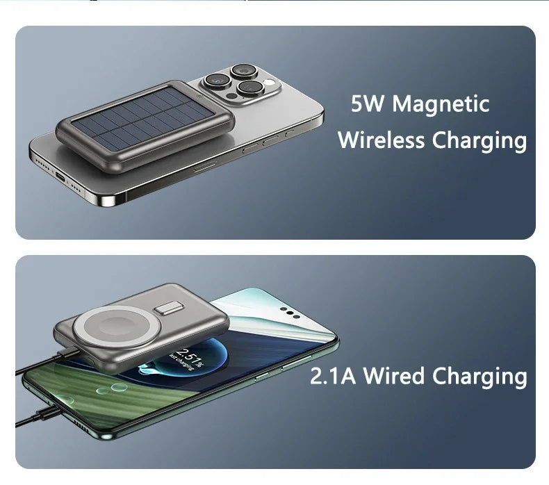 Solar Power Bank 10000mAh Magnetic Wireless Charger Magsafe Powerbank for iPhone 16 15 14 13 12 Mini Portable Induction Charger