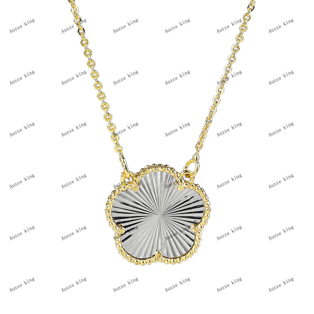 Double Sided Plum Blossom Natural Stone Hot Selling Plant Five Leaf Flower Pendant Necklace Collarbone Chain Woman Clover