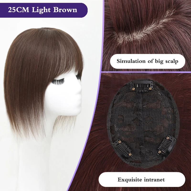 Synthetic Topper Hair Piece  Extension Wigs For Women Clip-on Natural Clip In Straight Wig With Bangs Black High Quality
