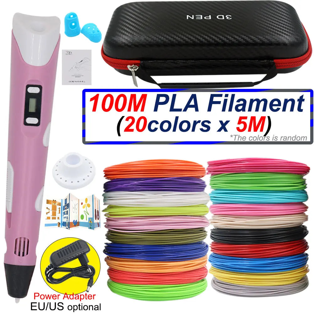 Surprising Children's 3D Printing Pen Set with LCD Display,Power adapter,Travel Case,PLA Filament,Kids Birthday Christmas Gift