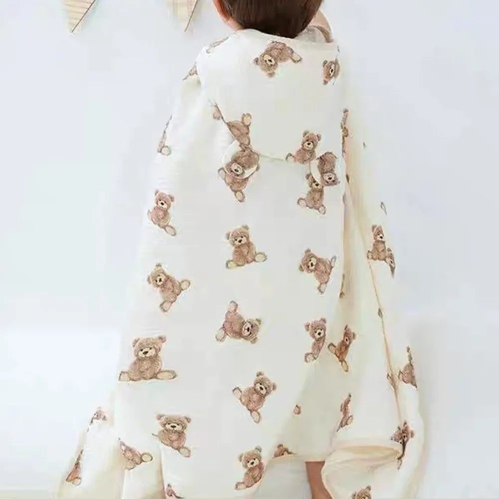 Warm Cartoon Printed Baby Gauze Bath Towel Four Layer Soft Cartoon Cloak Towel Comfortable Absorbent Hooded Bathrobe Children