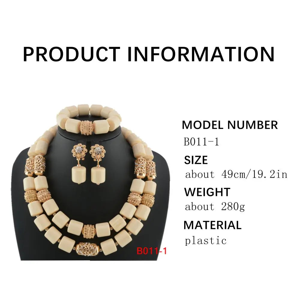 High Quality 2 Layers Artificial Coral Bead African Wedding Jewelry Set Women Necklace Nigeria Bride Party Gift