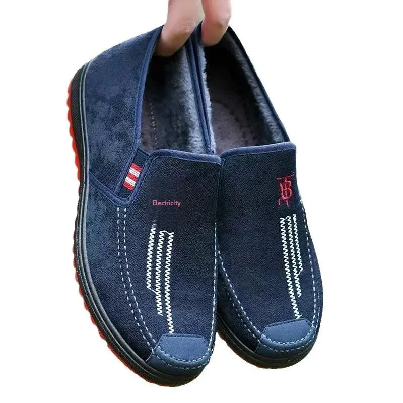 Men's Winter Cotton Boots Anti-slip Wear-resistant Slip-on Casual Work Shoes Lazy Person's Comfortable Canvas Shoes