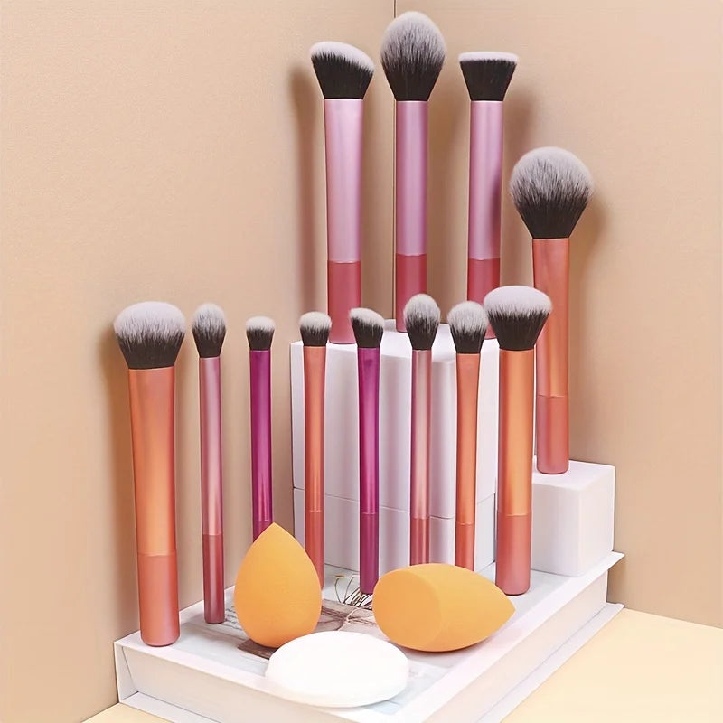 12pcs Multi-Functional Complete Makeup Brush Set: Loose Powder Brush, Blush Brush, Foundation Brush, Eyeshadow Brush, Blending B