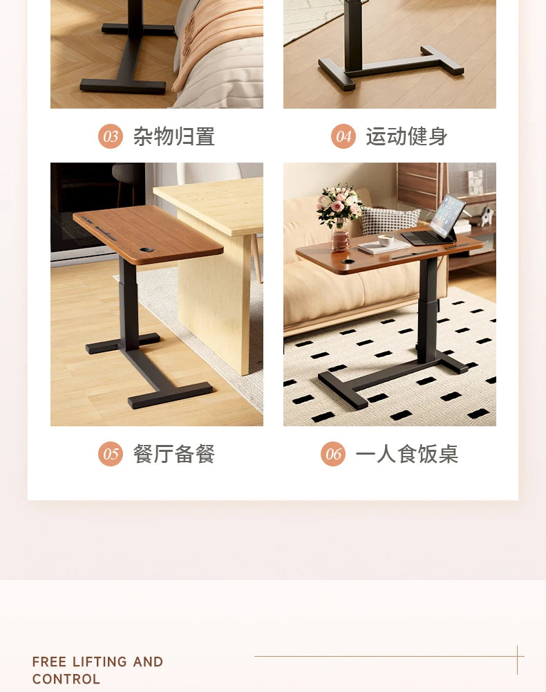 Pneumatic Lifting Laptop Desk Mobile Bedside Table Computer Desk Home Office Writing Desk with Wheels Storage Shelf