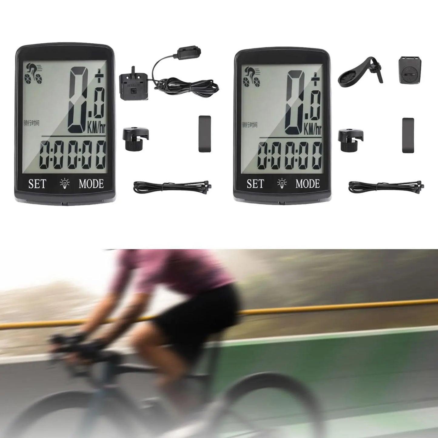 Bike Computer with 3'' Large LCD Display Compact Cycling Computer Odometer