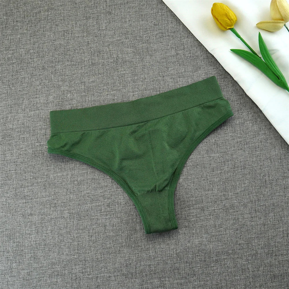 2pcs High Elastic Women T-back Seamless Plus Size Sports Underwear Solid Color Mid Waist Sexy Thong Europe Size S/M/L/XL/XXL