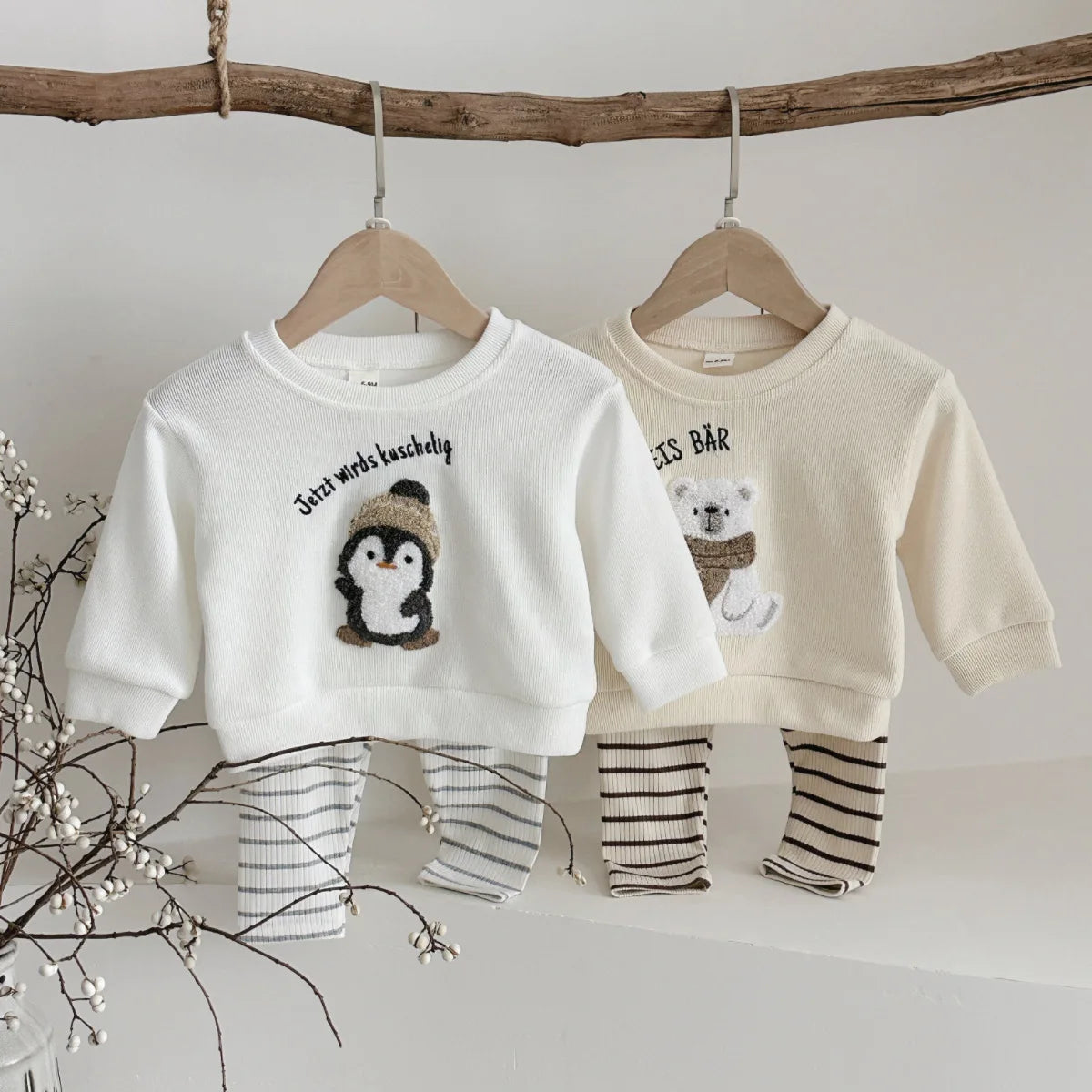 2Pcs Baby Girl Clothes Sets Newborn Kids Clothing Children Toddler Infant Outfit Cartoon Bear Embroidery Long Sleeves Top Pants