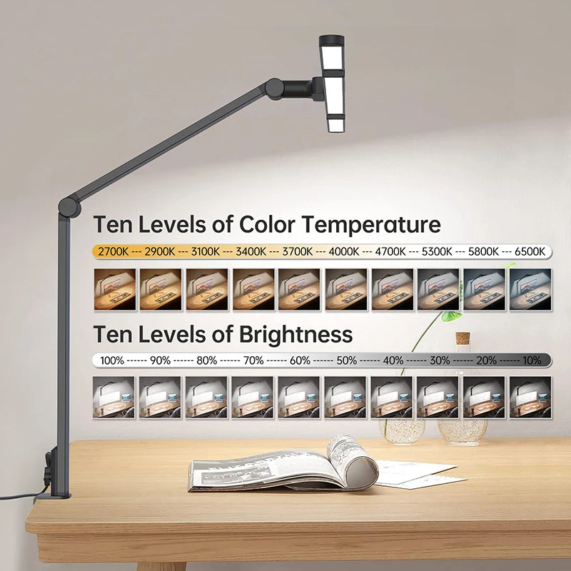 LED Desk Lamp with Clamp Remote Dimming 24W Ultra Bright Desk Lamp for Home and Office Architects Paired with Ambient Lighting