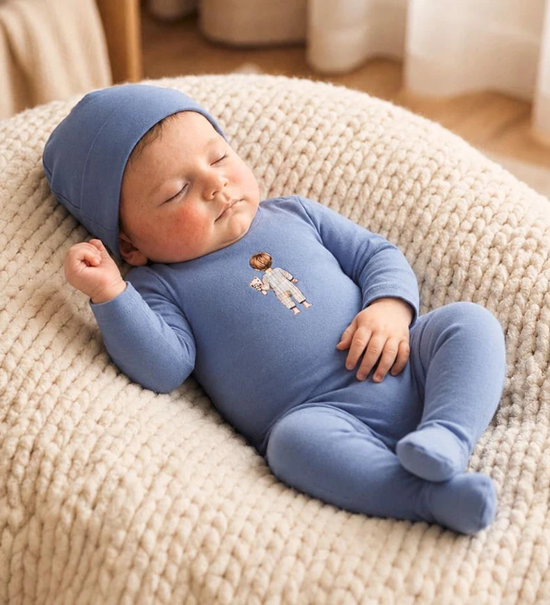 Ali Layette AW26 Baby Footed Romper Matching Hat Girl Boy Cotton Pajama Sets