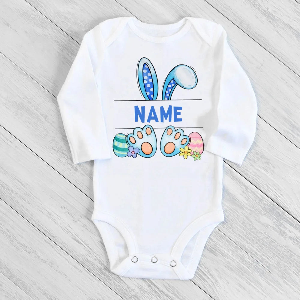 Personalized Easter Baby Romper Bunny with Name Infant Outfit Bodysuit Boys Girls Holiday Party Jumpsuit Bunny Newborn Rompers