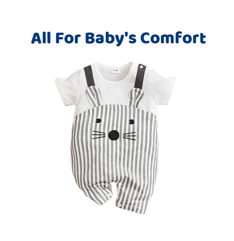 0-18 Baby Jumpsuit Cute Cartoon Shoulder Strap Mouse Cotton Comfortable Boy And Girl Summer Short Sleeved Newborn Clothes