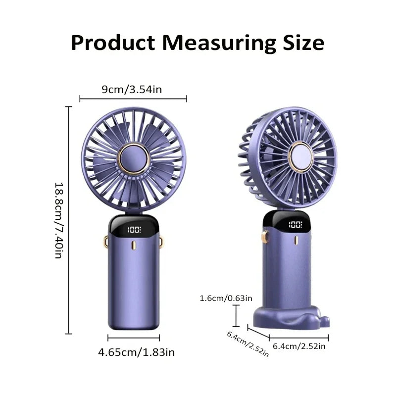 Folding Fan Mini Portable Hand-Held Fan Rechargeable Multifunctional Fan With Display Screen Neck Hanging Fans
