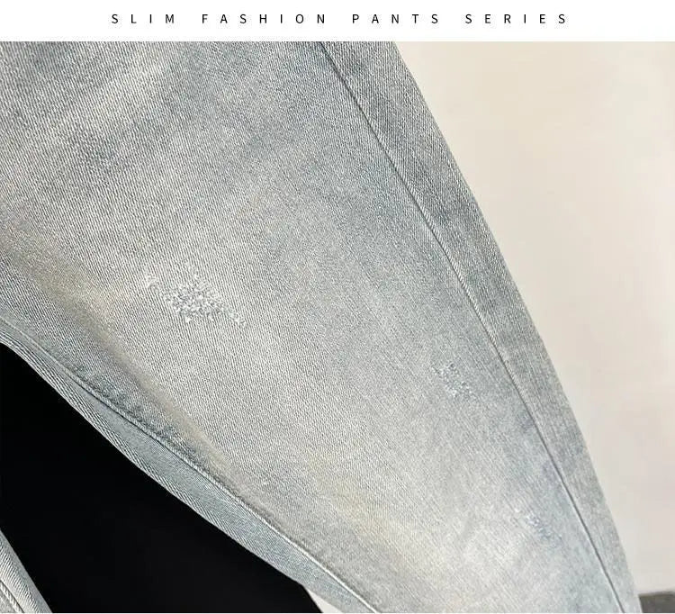 Jeans Men's Trendy Brand Light-colored Fashion Youth Casual Pants Cowboy Simple Ruffian Handsome Slim-fitting Skinny Jeans Men