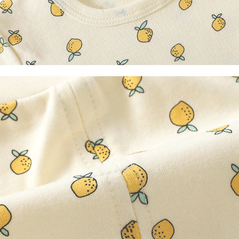  Fall Baby Pajamas Set 0-3Y Girls Lemon Printed Sleepwear 2Pcs Infant Boys Underwear High Waist Belly Protection Home Clothes