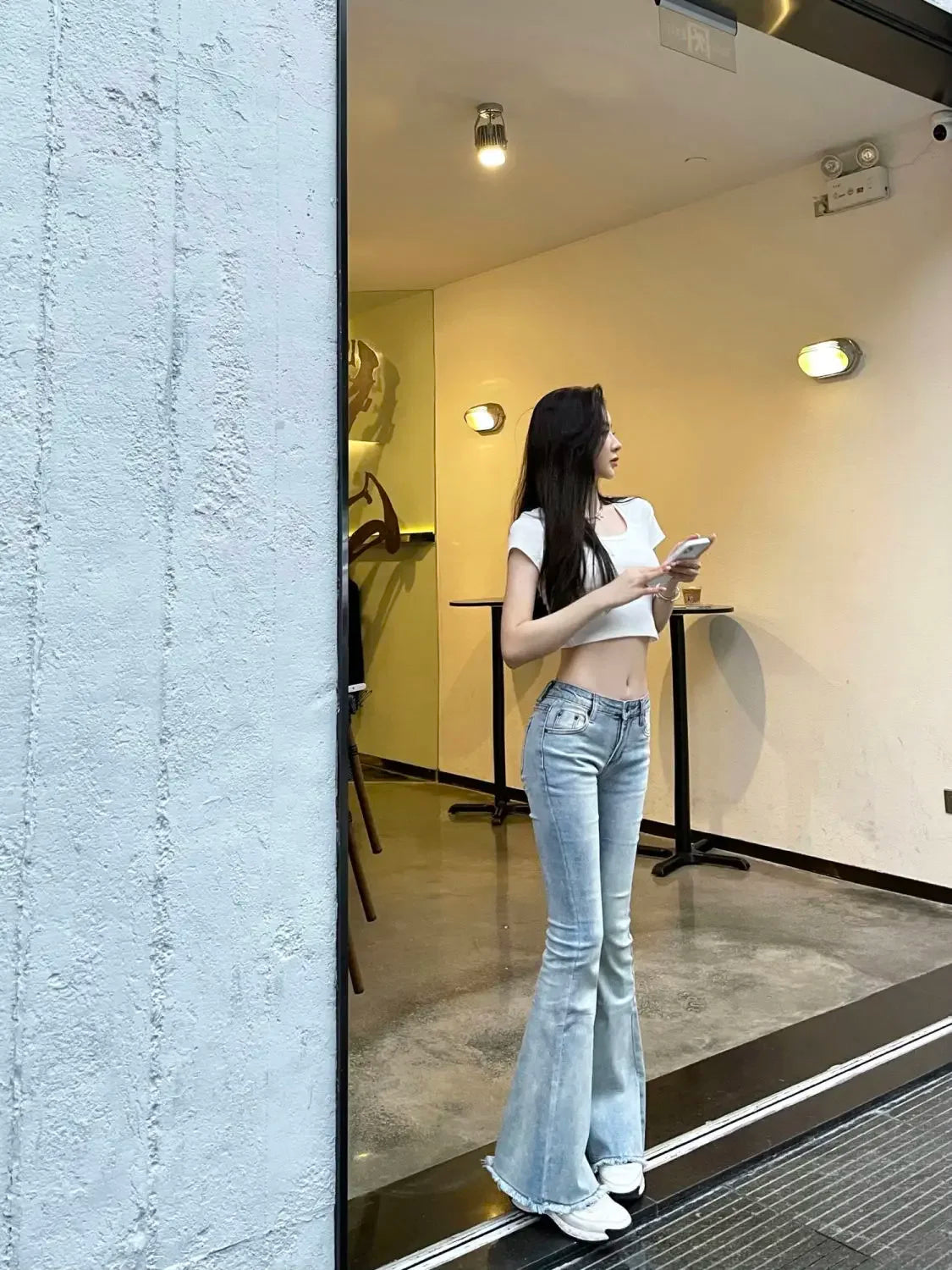 Low Rise Waist Bell Bottom Trousers Blue Pants for Woman Skinny Women's Jeans Flare Slim Fit Flared Baggy Stylish Summer Pant A