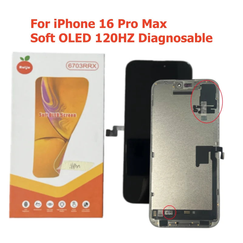 Diagnosable For iPhone 16 Pro Max Screen 17 15Pro 14Pro Max 16 15 Plus Display LCD with 3D Touch Digitizer Assembly Soft OLED RJ