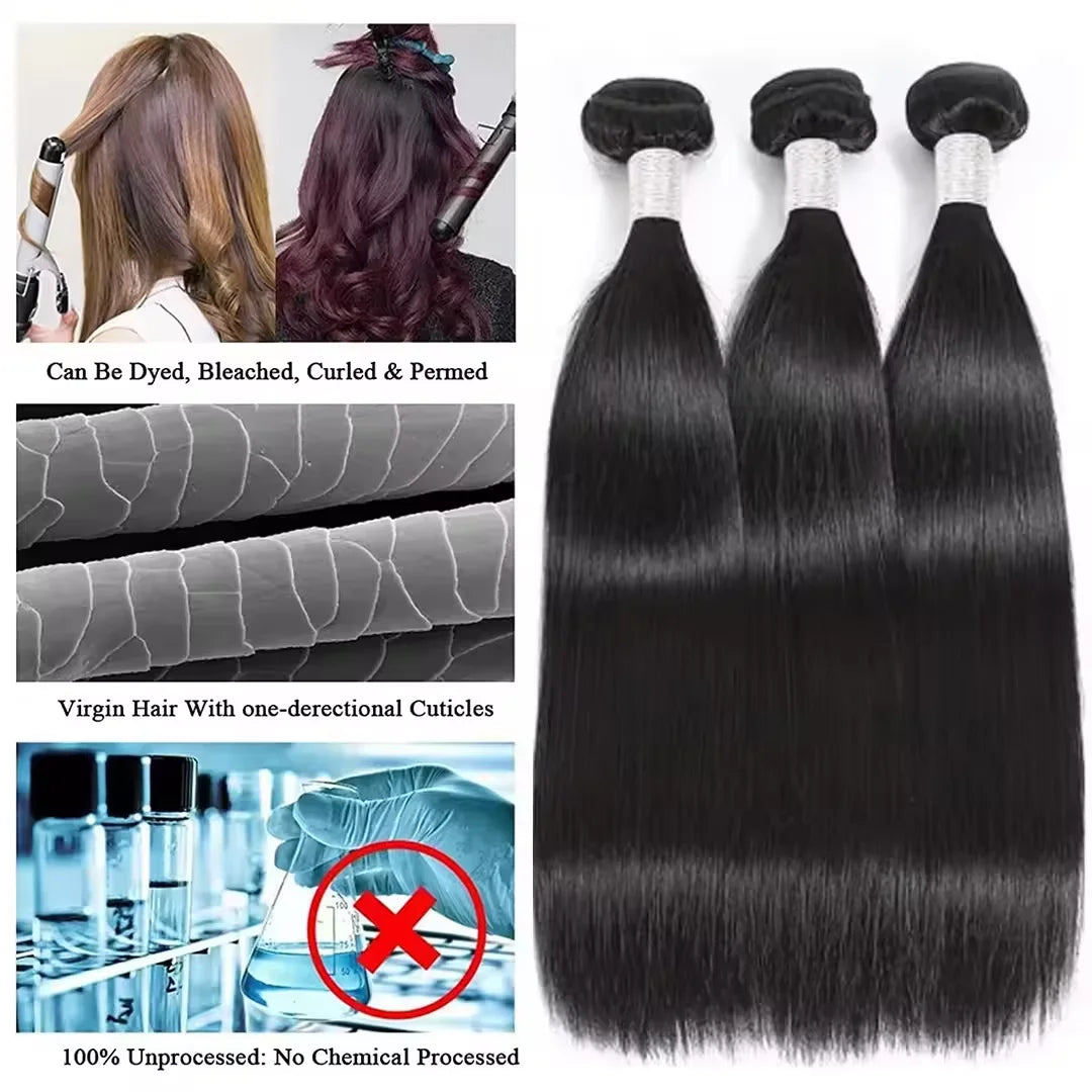 30 34 36 Inch Straight Human Hair Bundles 100% Unprocessed Brazilian Remy Hair 16A Extensions Human Hair 3/4/5 Bundles For Women