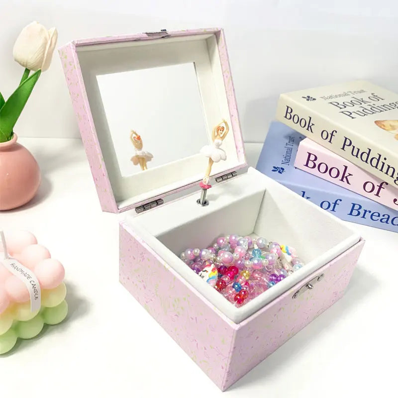 Music Jewelry Storage Box Glitter Powder Pink Princess Little Girl Gift Ring/Necklace/Bracelet/Earring Storage Desk Organizer