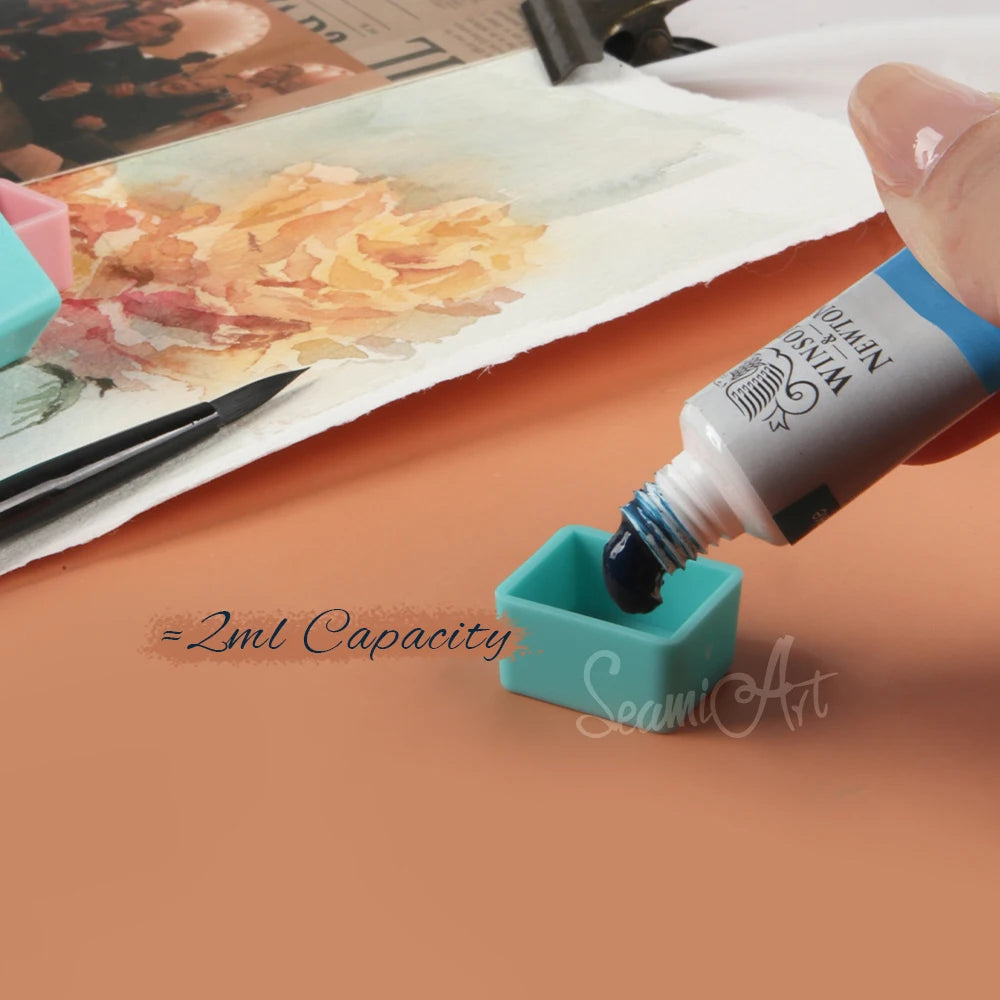 SeamiArt 50pcs Magnetic Half Pans Four colors for Watercolor Tube Subpackage Tin Box Palette Painting Tools Art Supplies