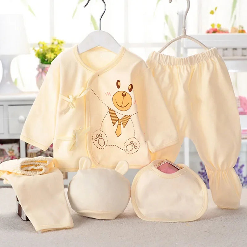 5 Pcs/set Newborn Baby 0-3 Month Clothing Set Babies T-Shirt Pants Hat Boy Girl Clothes Cotton Set