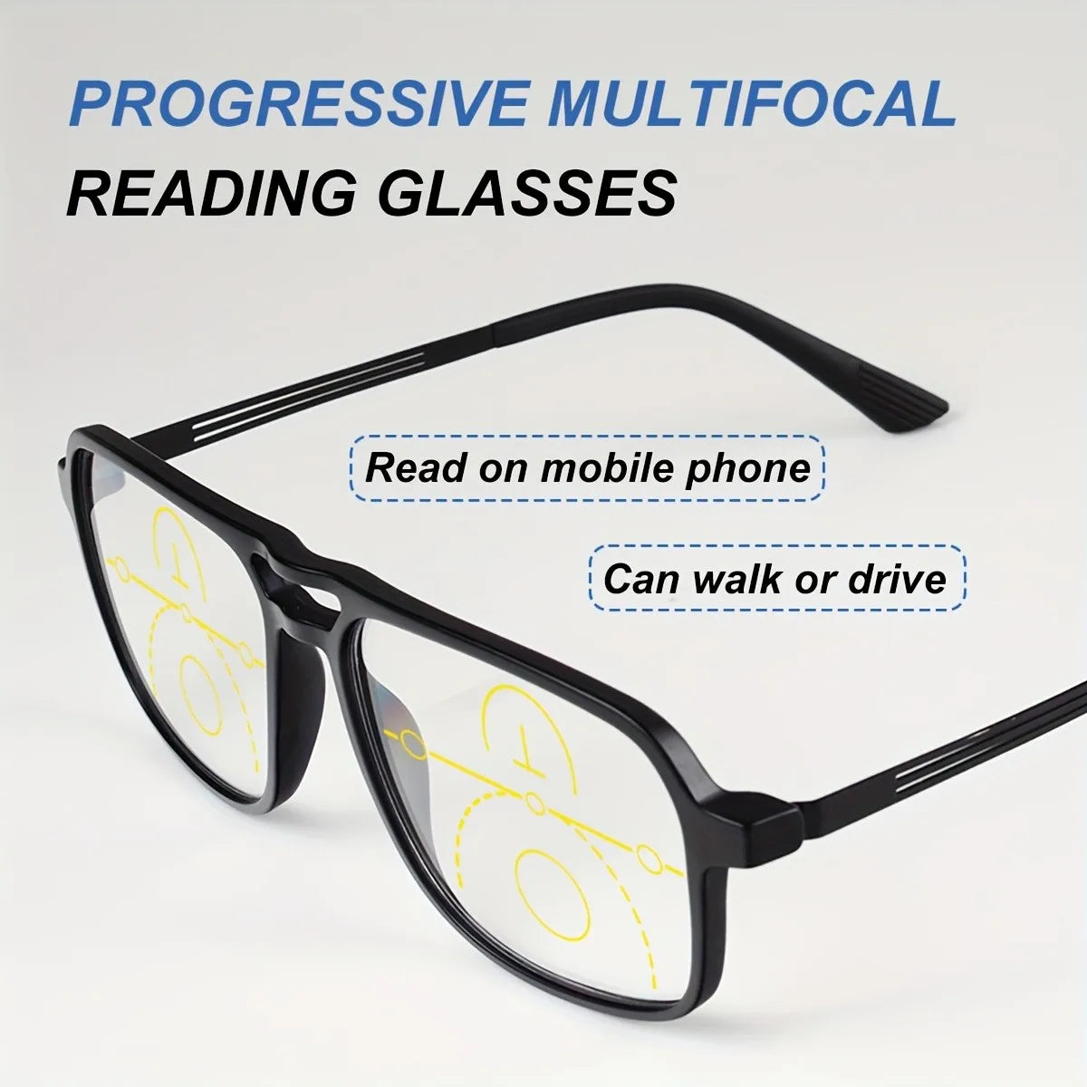 Progressive Multifocal Reading Glasses Intelligent Zoom Anti Blue Light Eyewear Alloy Temples Square Clear/Red Coating Glasses
