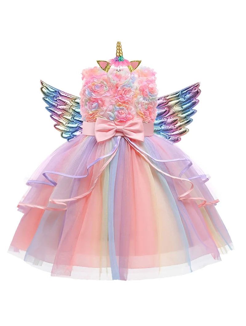 2025 new Girl's Unicorn Dress 1-10 Year Old Children's Flower Cake Princess Dress Carnival Halloween Performance Clothing