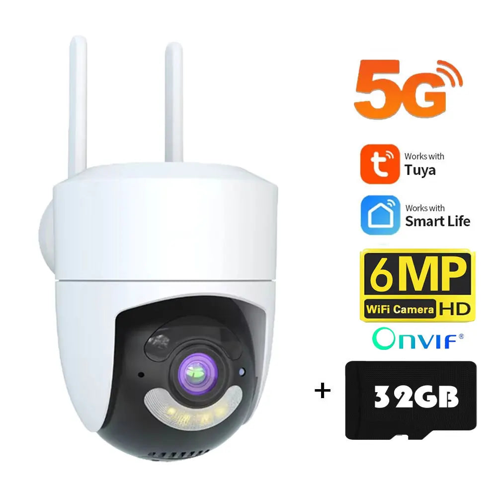 6MP Tuya Smart 5G WIFI Camera Outdoor Indoor Security Home PTZ Camera Auto Tracking Color Night Vision Wireless Surveillance Cam