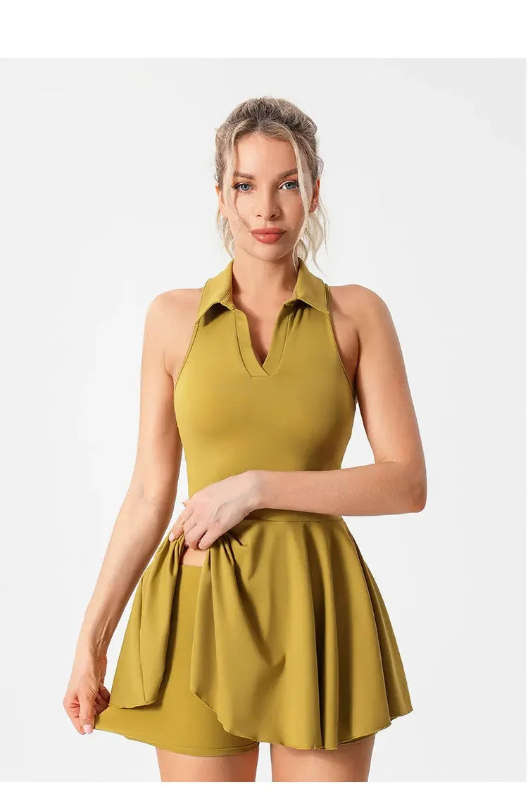 Tennis Skirt Women Golf Skirt Dress with Pockets Quick Dry Soft Nylon Fitness Tenis Shorts 2 Piece Tennis Yoga Suits Women Mujer