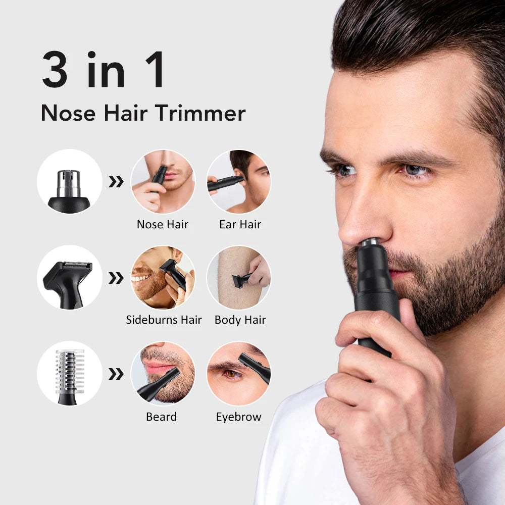 3 in 1 Electric Nose Hair Trimmer for Men Portable Digital Display Nose Ears Hair Eyebrow Trimmer 360° Roating Painless Safe