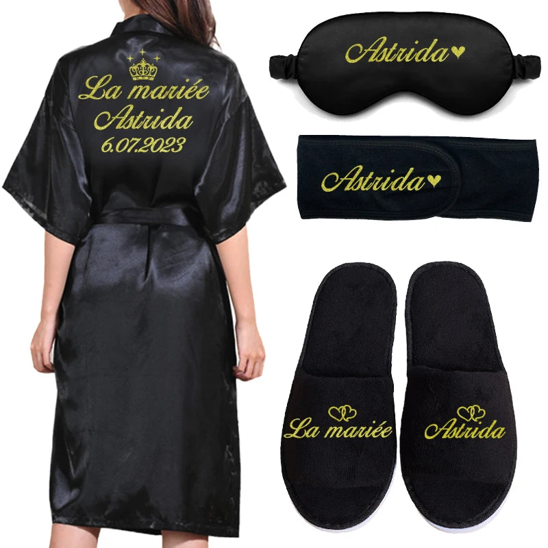 Customized Logo Bride Robe Wedding Bridesmaid Gift for Bridal Party Emulation Silk Soft Dress Home Bathrobe For Birthday Kimono