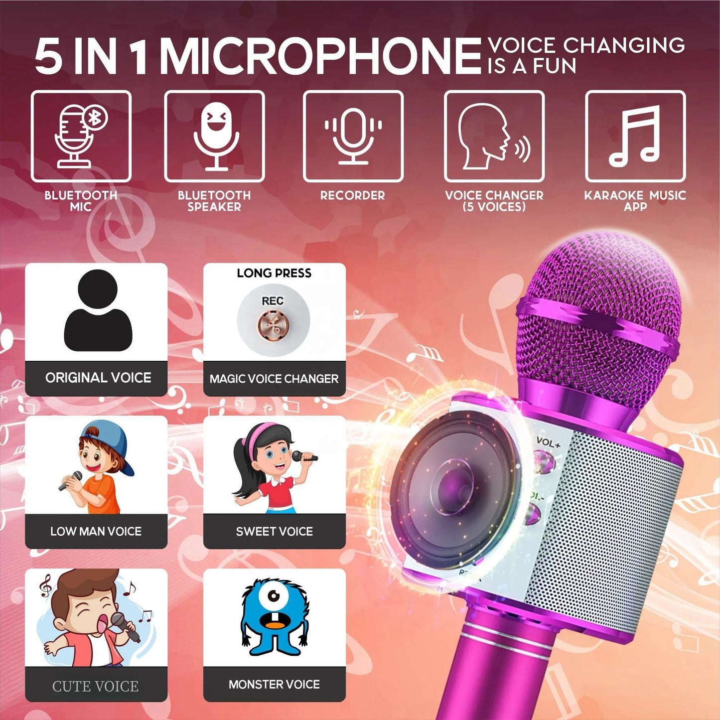 Karaoke Microphone, Portable Wireless Bluetooth Karaoke Mic for Adults&Kids Outdoor Party, Karaoke Machine for All Smartphone