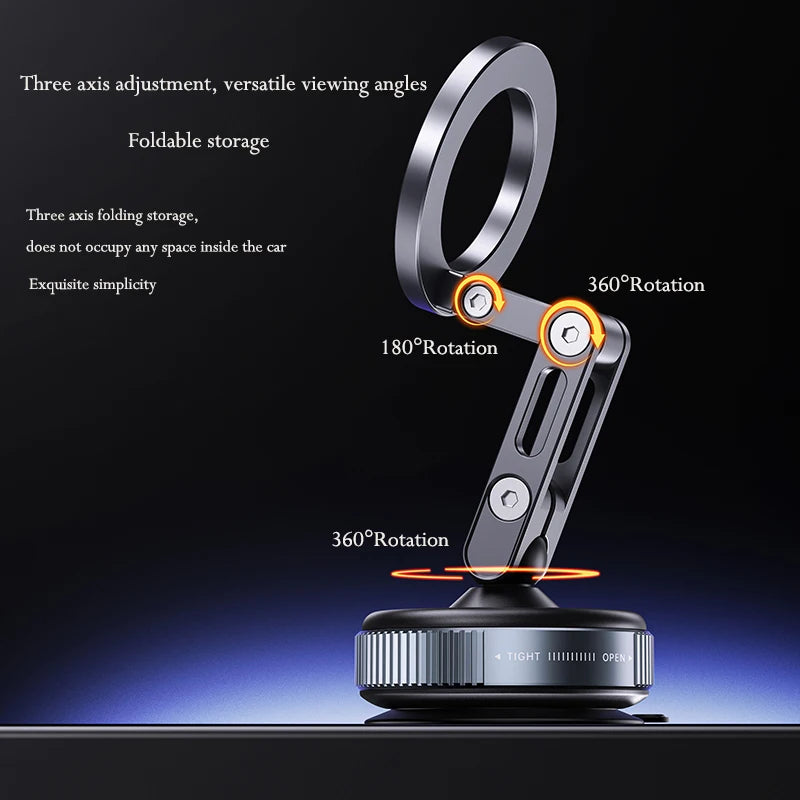 Magnetic Car Phone Holder, Mechanical Vacuum Suction Phone Holder, 360°Rotating Folding Car Navigation Gym Streaming Bracket