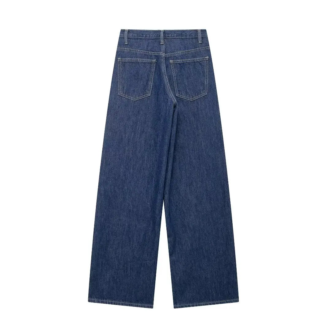 Jeans For Woman New Fashion Asymmetric Design High Waist Wide Leg Trousers Casual Women's Straight Leg Jeans