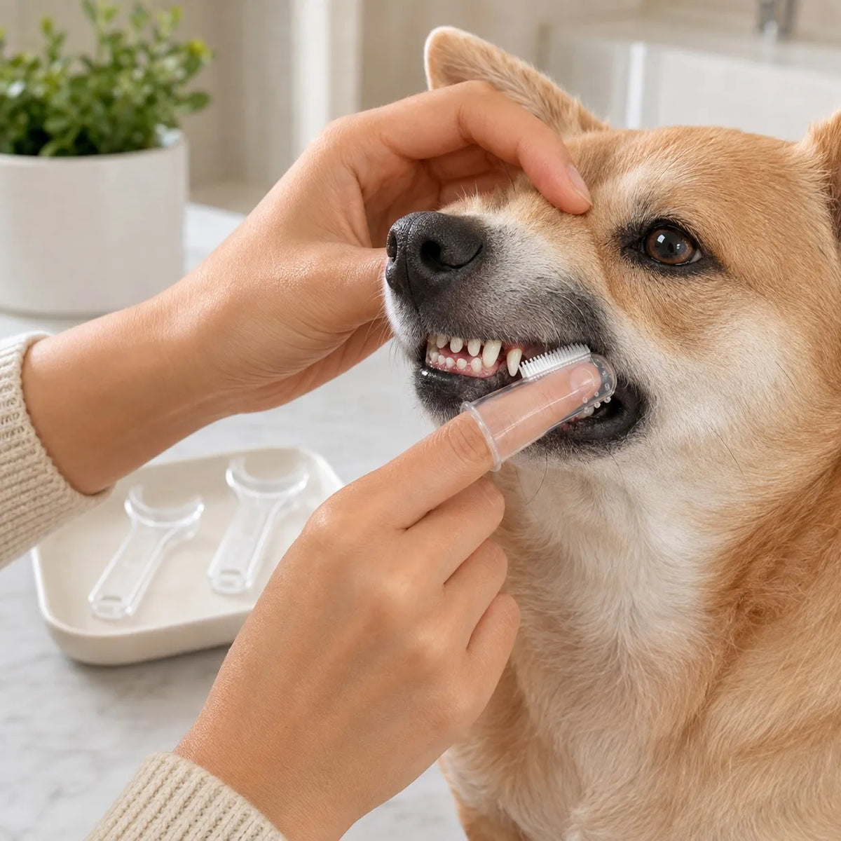 1 set of pet oral cleaning, soft silicone finger brush, suitable for dogs and cats, cleaning the teeth of puppies and kittens