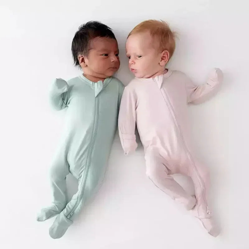 Baby Romper Bamboo Fiber Baby Boy Girl Clothes Newborn Zipper Footies Jumpsuit Solid Long-Sleeve Baby Clothing Pajamas 3 6 9 12M