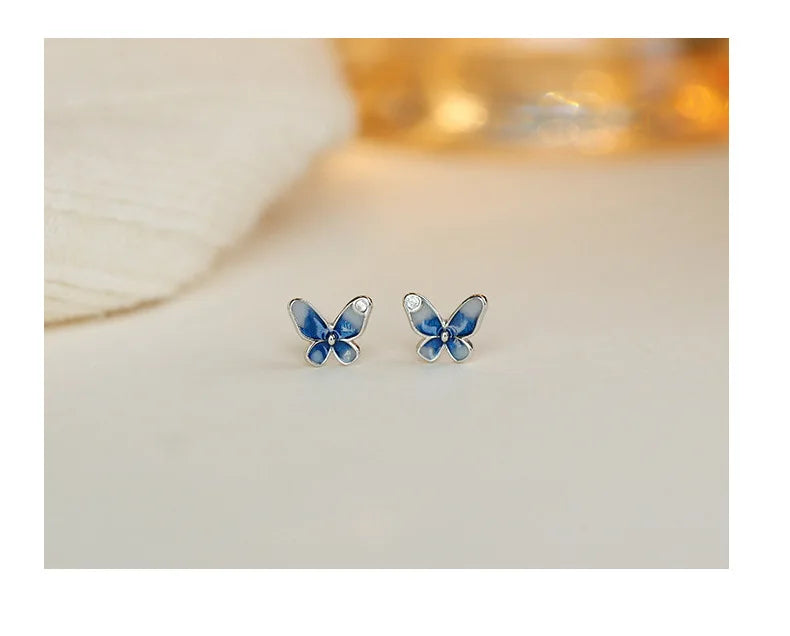 925 Sterling Silver Butterfly Stud Earrings Stylish Exquisite Sweet Style Sophisticated Design High End Earrings for Women